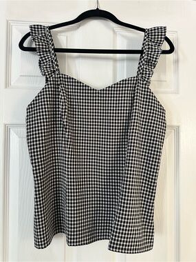 Belle Poque Black & White Gingham Ruffle Strap Tank XL